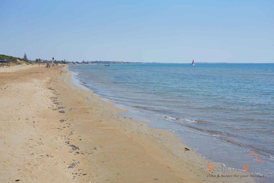 The long sandy beach