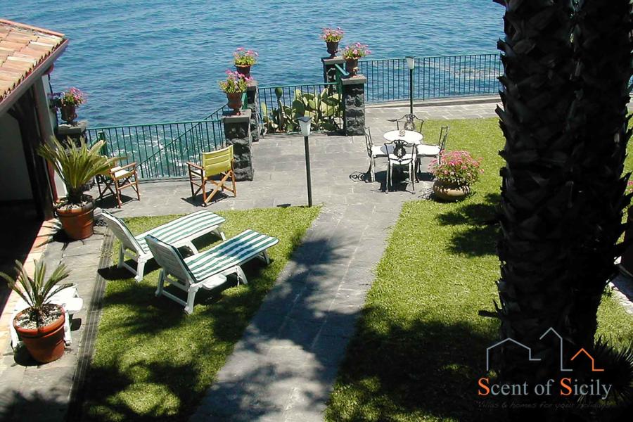 The sea view from the garden in Sea Terrace, Torre Archirafi Eastern Sicily