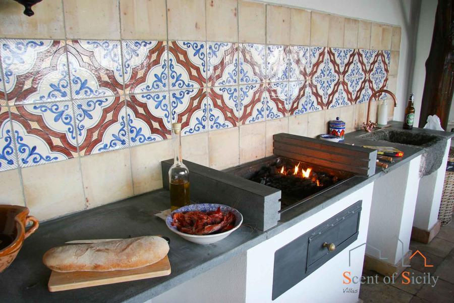 BBQ area in the patio of Sea Terrace, Torre Archirafi Eastern Sicily