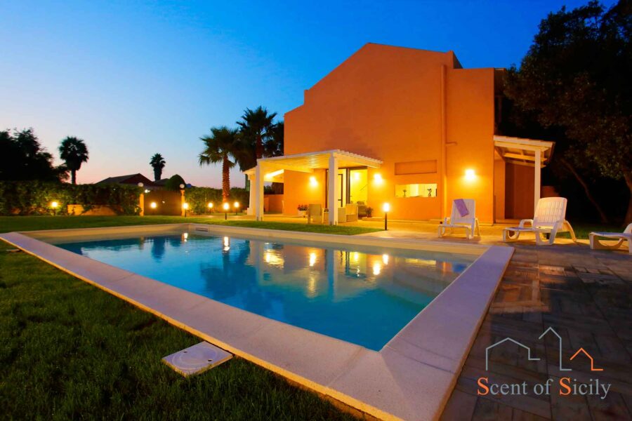 From the pool in the evening in  Villa dei Coralli, Marsala Western Sicily