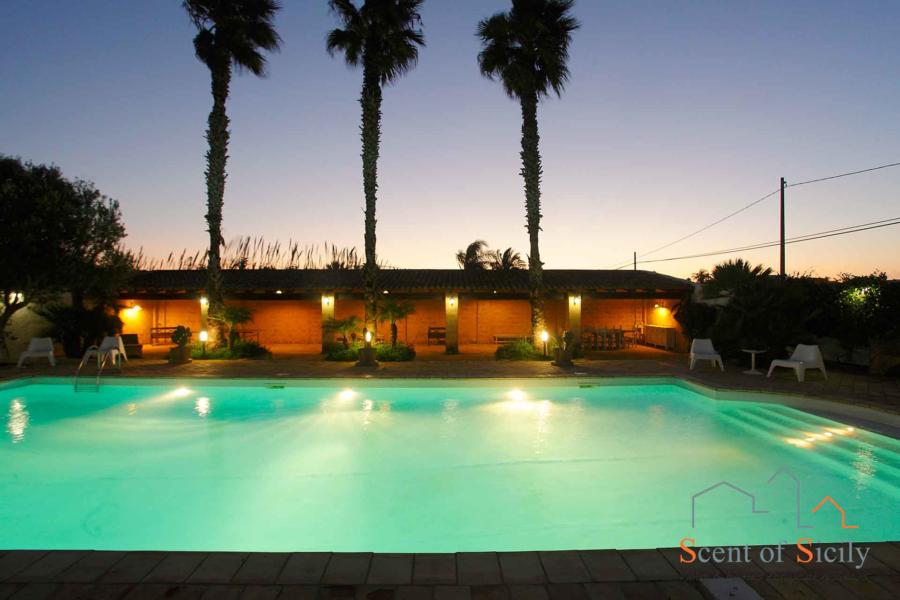 Pool and patio in the evening  - Villa Lory Marsala Western Sicily 