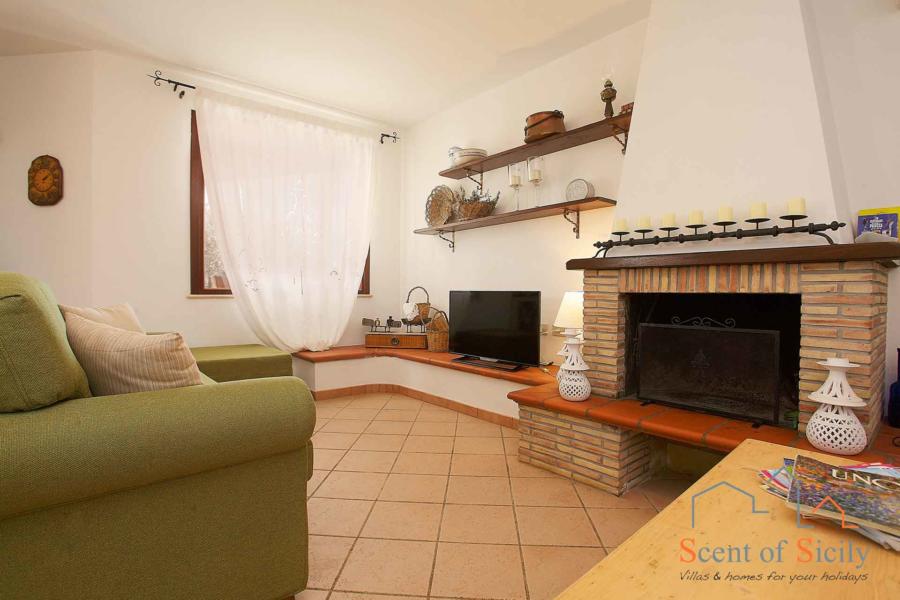 Fire place in living room in mainhouse  Villa Gio, Marsala, Western Sicily