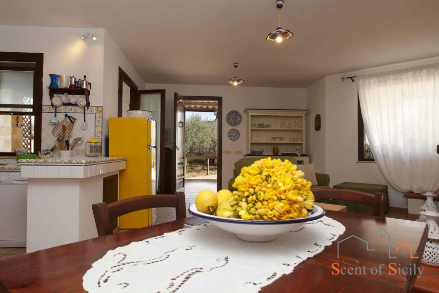 Flower on the table in living room in the mainhouse  of Villa Gio, Marsala, Western Sicily