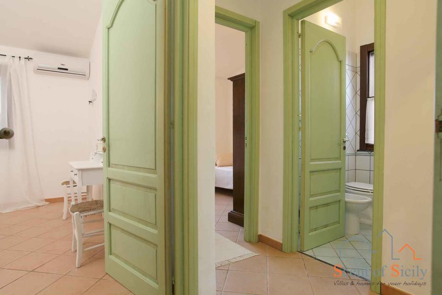 To the sleeping area in mainhouse  of Villa Gio, Marsala, Western Sicily