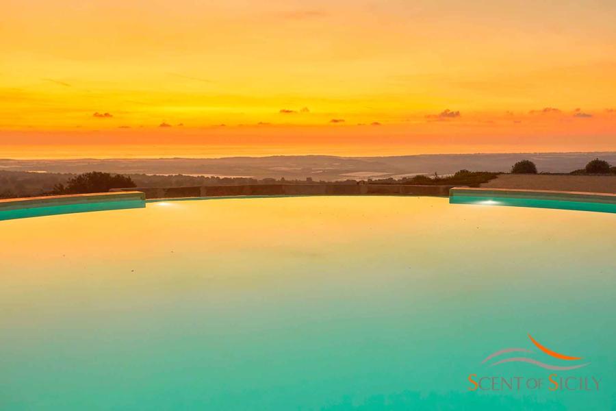 Sunset view from the pool in Villa Bianca Levante Donnafugata Scent of Sicily