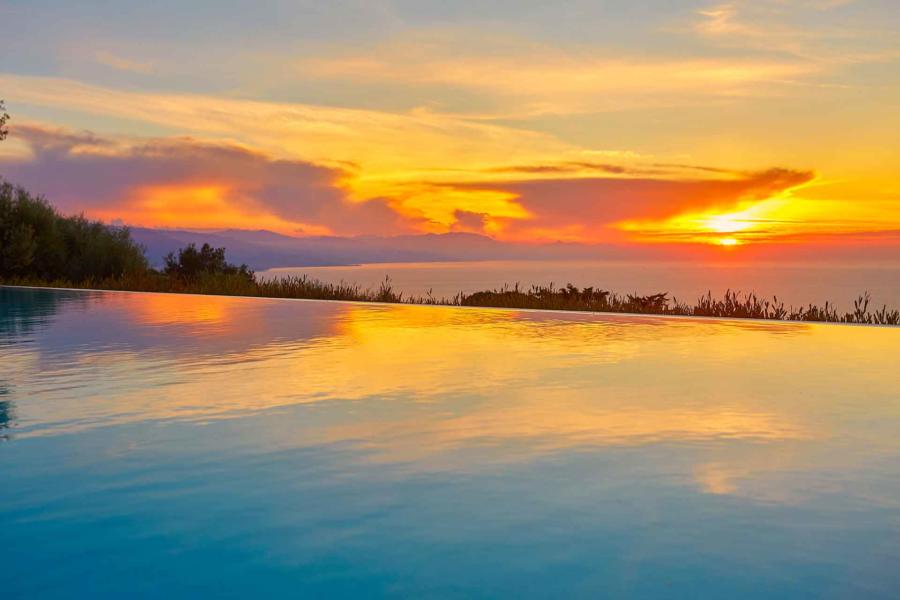 Sunset from the pool in Villa Sunrise, Capo d'Orlando, Notnern Sicily 