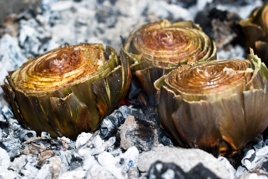 Artichokes on ember BBQ Sicily