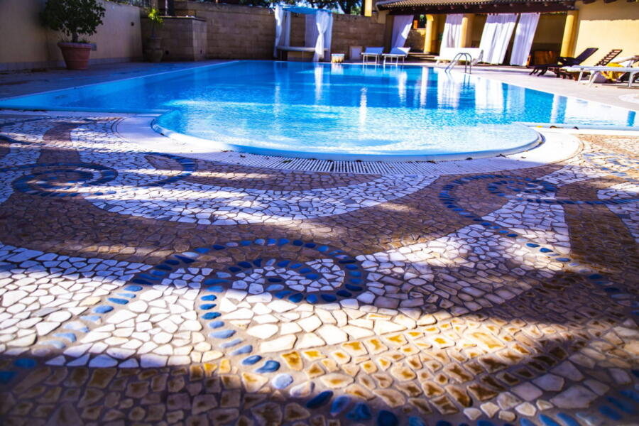 Mosaics surrounding the pool