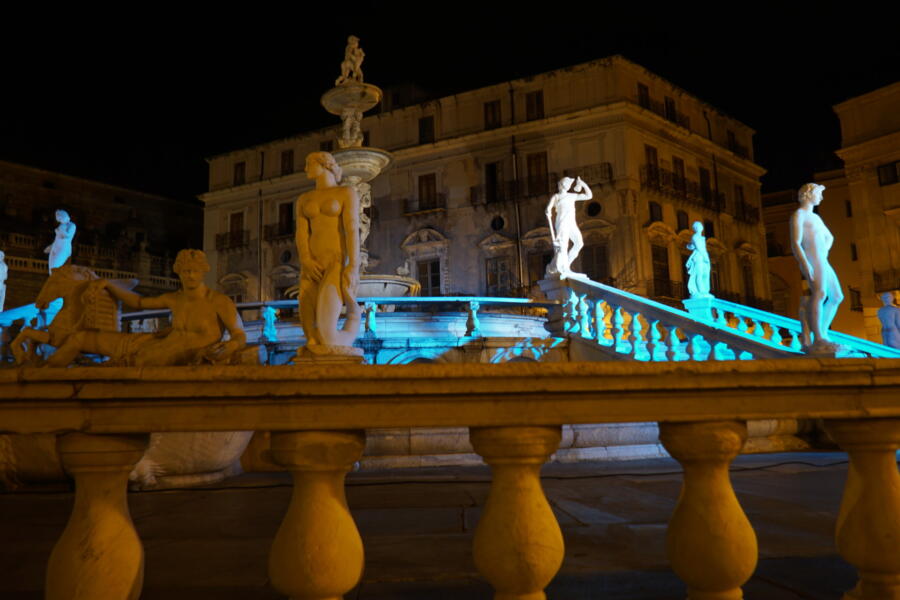 Sicily, Palermo Piazza Pretoria in the evening