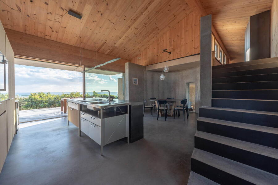 The stylish kitchen and dining area