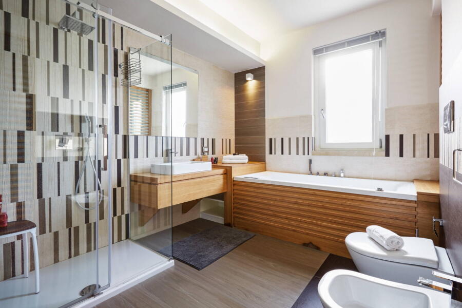 The exquisite bathroom with whirlpool tub