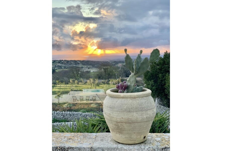 The view of the countryside of Baroque Sicily from the terrace