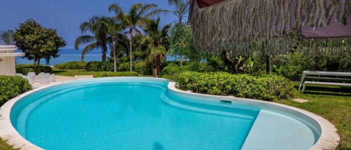 Villa Orlaya private pool with sea view and palm trees in Sicily luxury villa rental near the coast – Sicily villas with pool by Scent of Sicily